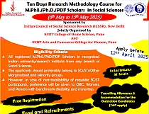 ICSSR Sponsored Ten Days Research Methodology Course for M.Phil/Ph.D./PDF Scholars in Social Sciences